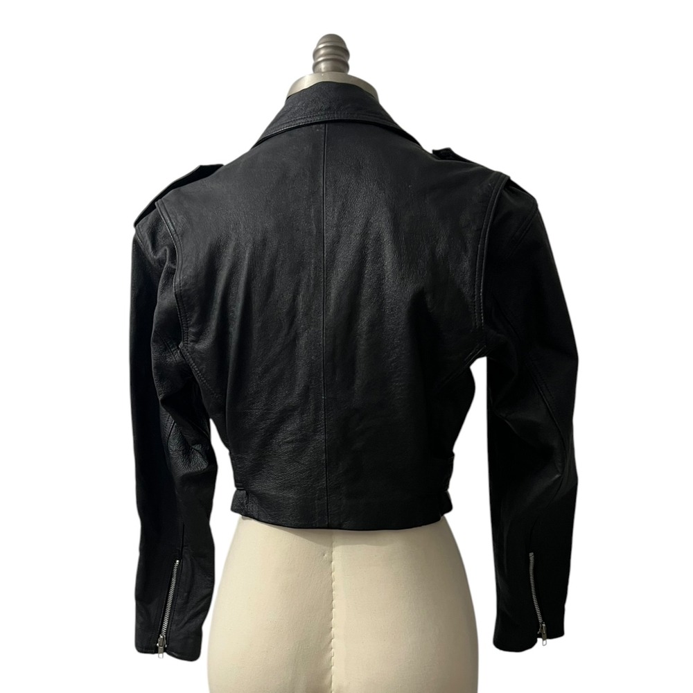 WILSONS BLACK LEATHER CROPPED MOTO JACKET BELTED XS - Picture 5 of 10